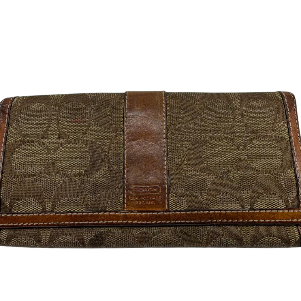 Coach Brown Signature Jacquard and Genuine Leather Continental Wallet